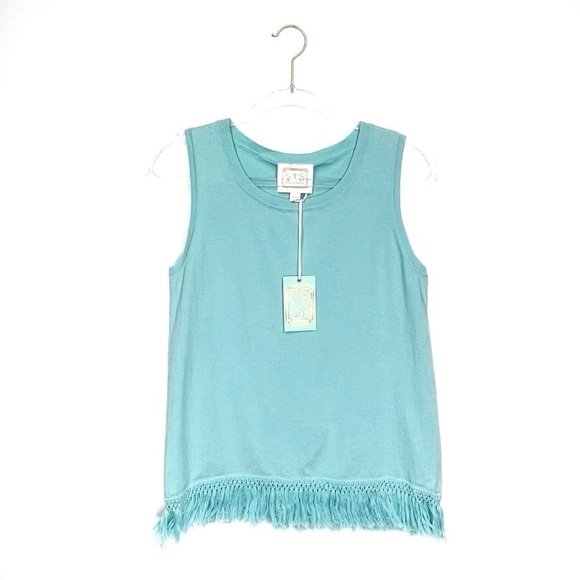 Sail to Sable Knit Fringed Sleeveless Sweater Size Small Aqua New NWT **w/FLAW - Picture 9 of 10